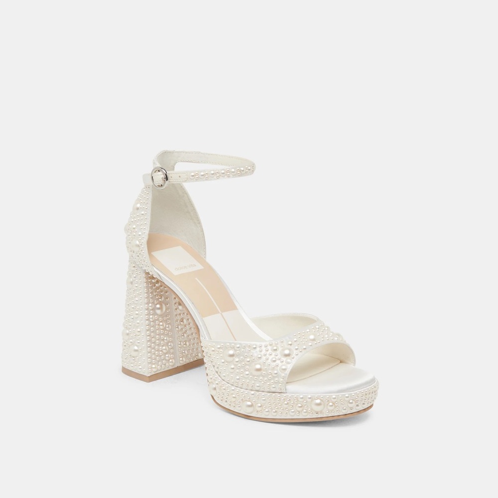Dolce Vita White Pearl-Embellished Women's Heels